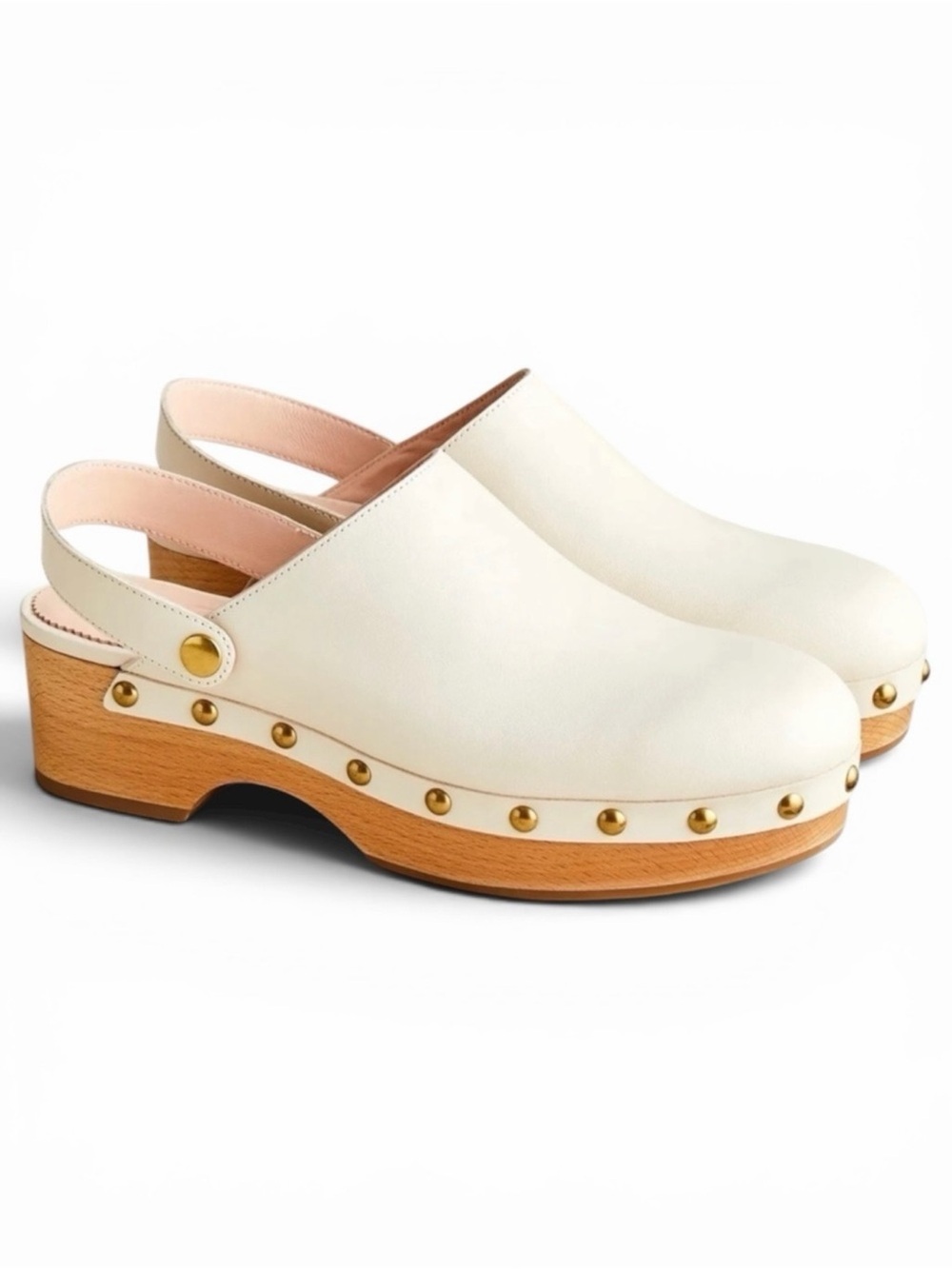 J. Crew Cream Leather Studded Clog Slingback - convertible Shoes